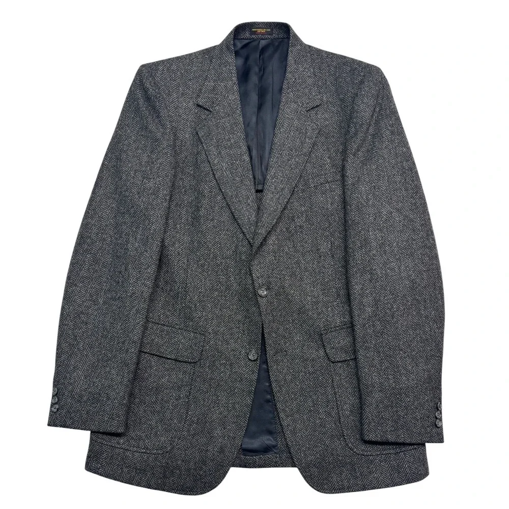 vtg Gray Herringbone Tweed 40L Blazer Jacket Sport Suit Coat 100% Wool USA